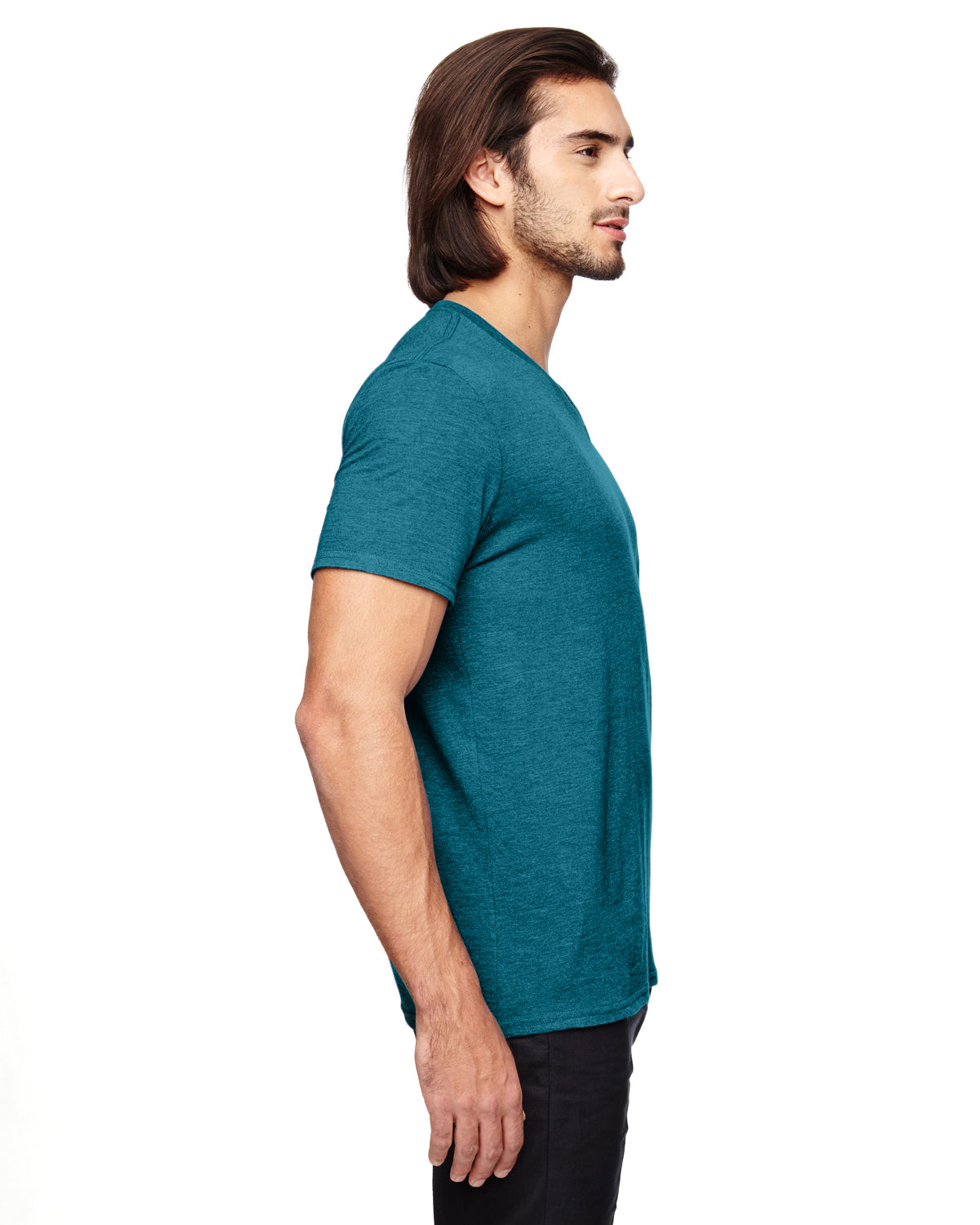 Unisex Triblend V-Neck T-Shirt - Heather Galapagos Blue