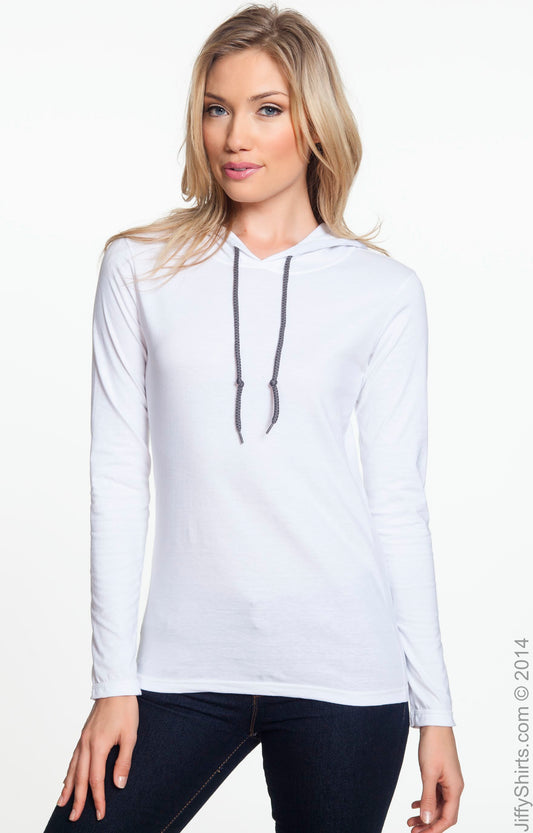 Women's Lightweight Long-Sleeve Hooded T-Shirt - White / Dark Gray