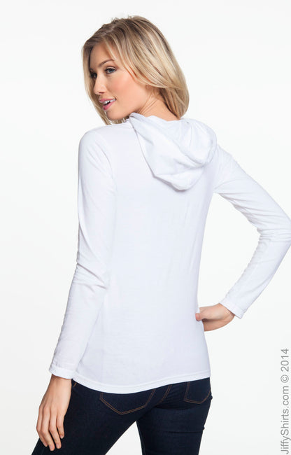 Women's Lightweight Long-Sleeve Hooded T-Shirt - White / Dark Gray