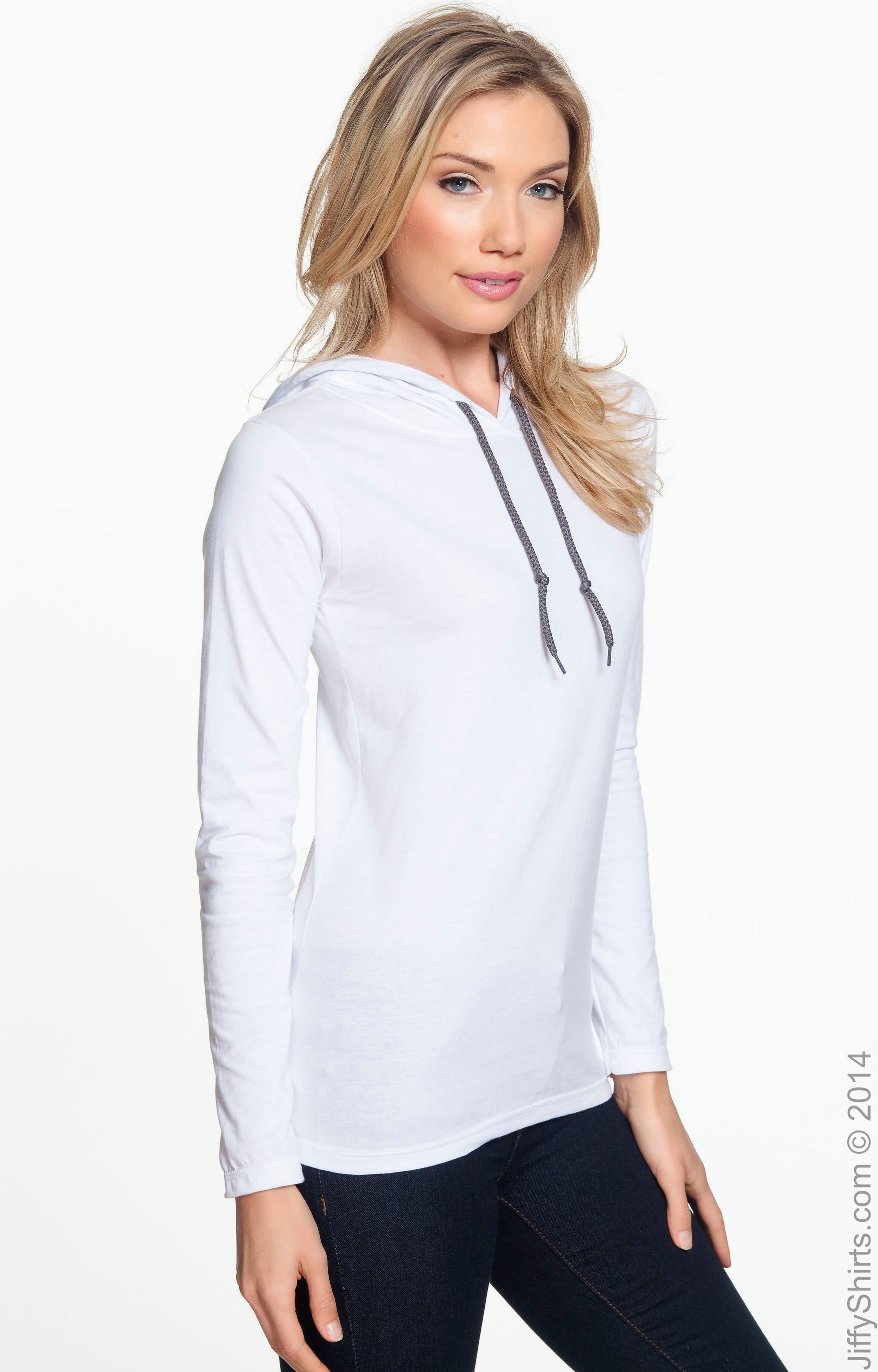 Women's Lightweight Long-Sleeve Hooded T-Shirt - White / Dark Gray