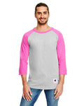 Unisex Raglan T-Shirt - Oxford Gray Heather / Pink