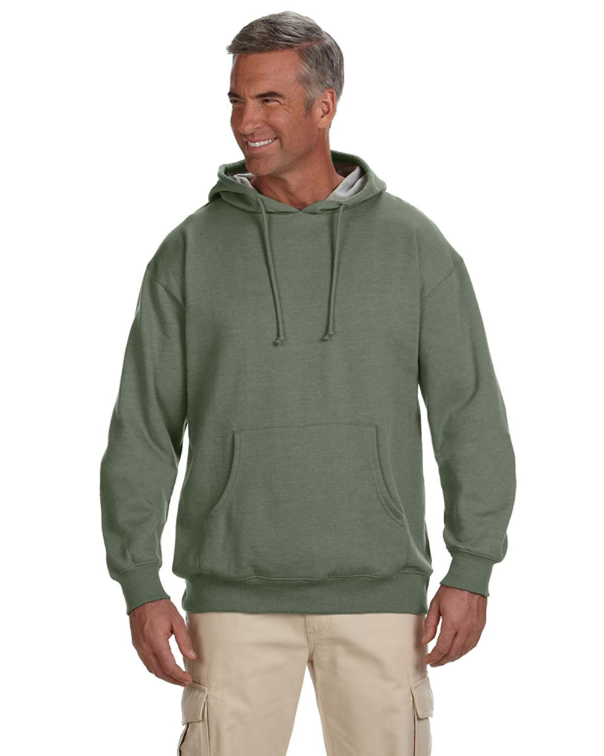 Unisex Organic/Recycled Heathered Fleece Pullover Hoodie - Military Green