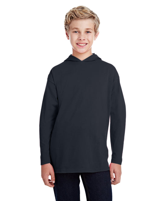 Youth Long-Sleeve Hooded T-Shirt - Black