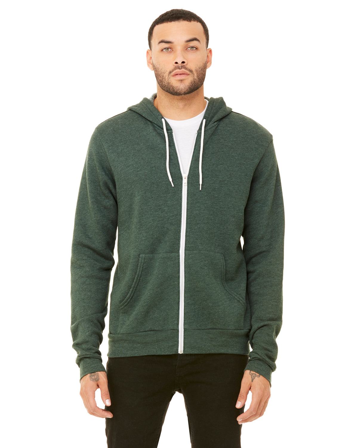 Unisex Poly-Cotton Sponge Fleece Full-Zip Hoodie - Heather Forest
