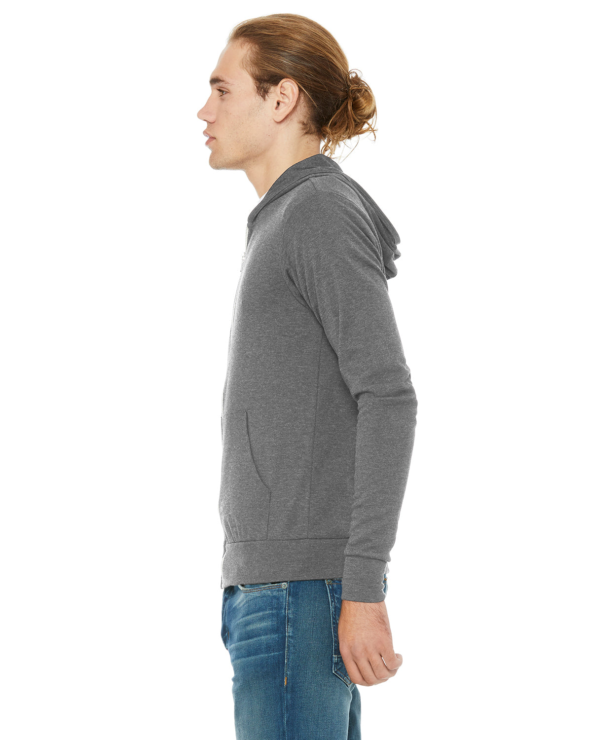 Unisex Triblend Full-Zip Lightweight Hoodie - Gray Triblend