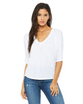 Women's Flowy Boxy Half-Sleeve V-Neck T-Shirt - White