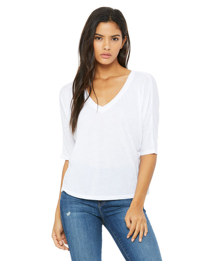 Women's Flowy Boxy Half-Sleeve V-Neck T-Shirt - White