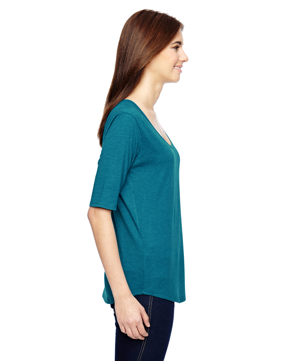 Women's Triblend Deep Scoop 1/2-Sleeve T-Shirt - Heather Galapagos Blue