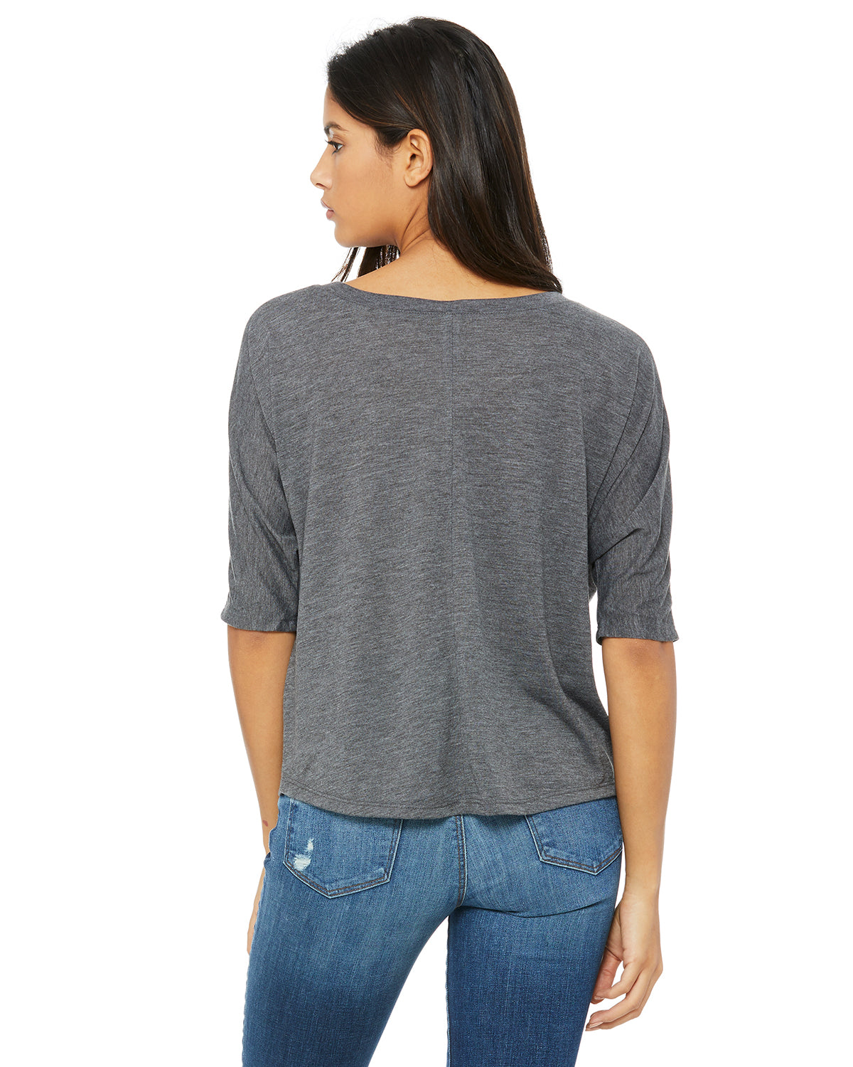 Women's Flowy Boxy Half-Sleeve V-Neck T-Shirt - Heather Dark Gray