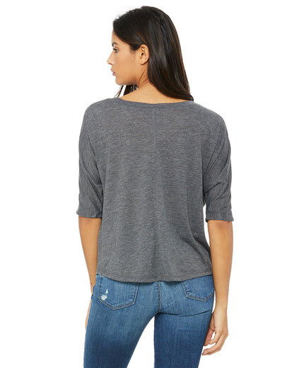 Women's Flowy Boxy Half-Sleeve V-Neck T-Shirt - Heather Dark Gray