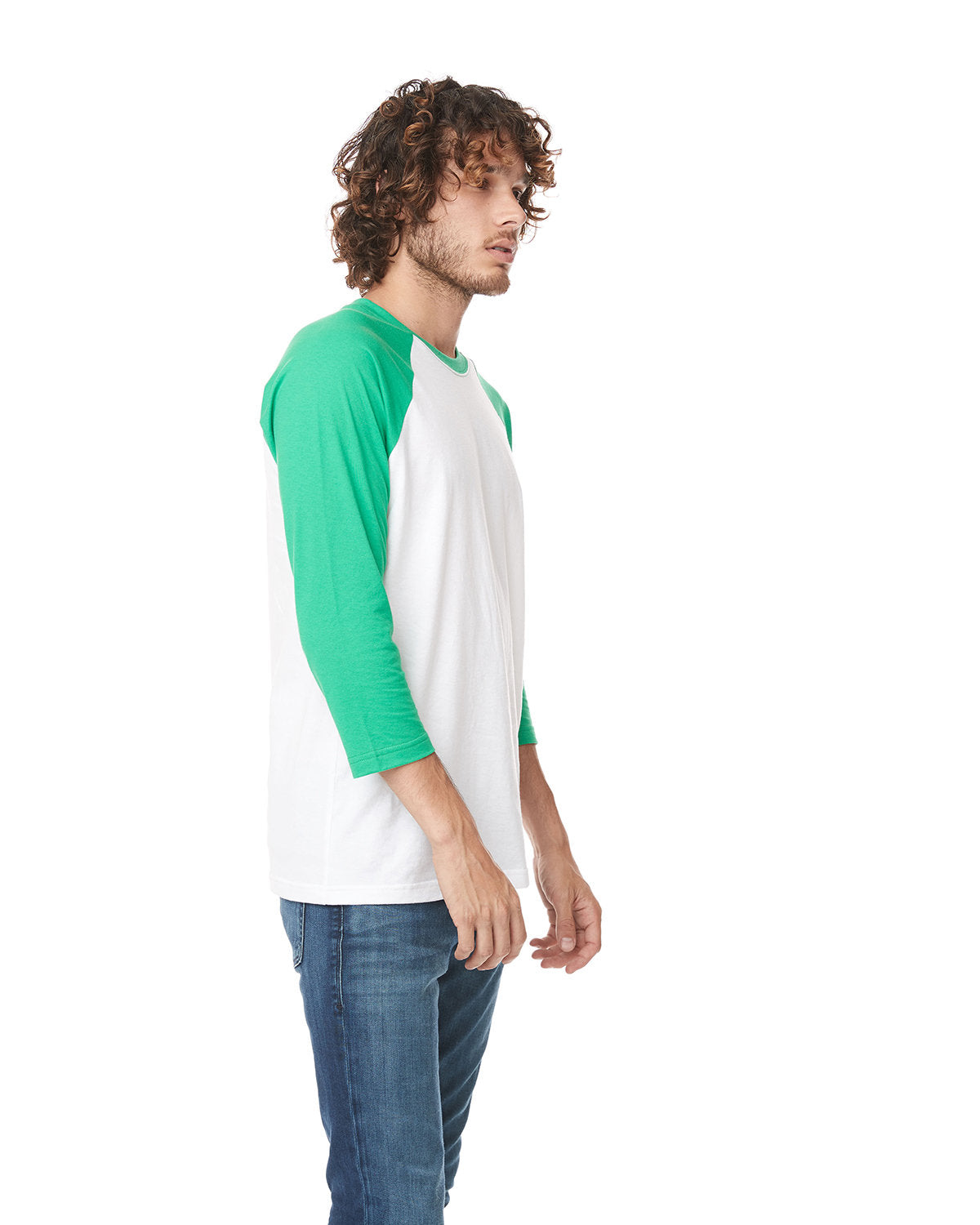 Unisex CVC 3/4 Sleeve Raglan Baseball T-Shirt - Kelly Green / White