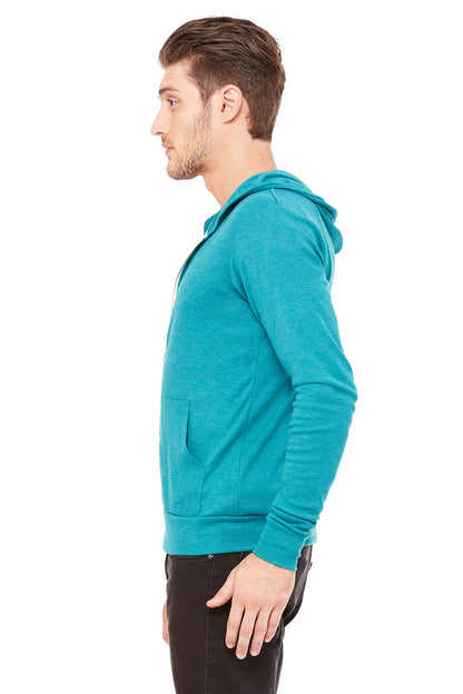 Unisex Triblend Full-Zip Lightweight Hoodie - Teal Triblend