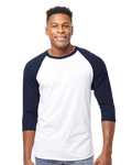 Unisex Fine Jersey Raglan Tee - White / Navy