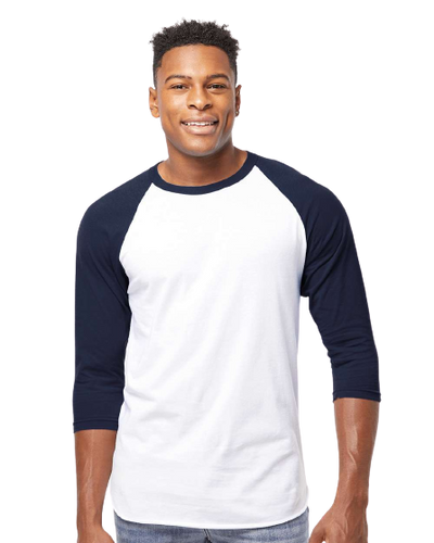Unisex Fine Jersey Raglan Tee - White / Navy