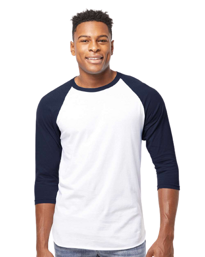 Unisex Fine Jersey Raglan Tee - White / Navy