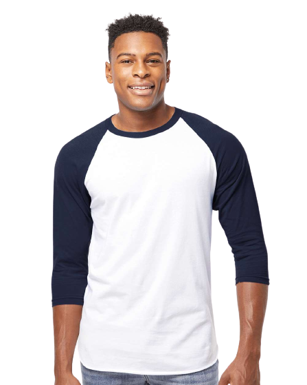 Unisex Fine Jersey Raglan Tee - White / Navy