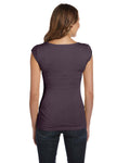 Women's Sheer Mini Rib Cap-Sleeve Deep V-Neck T-Shirt - Plum