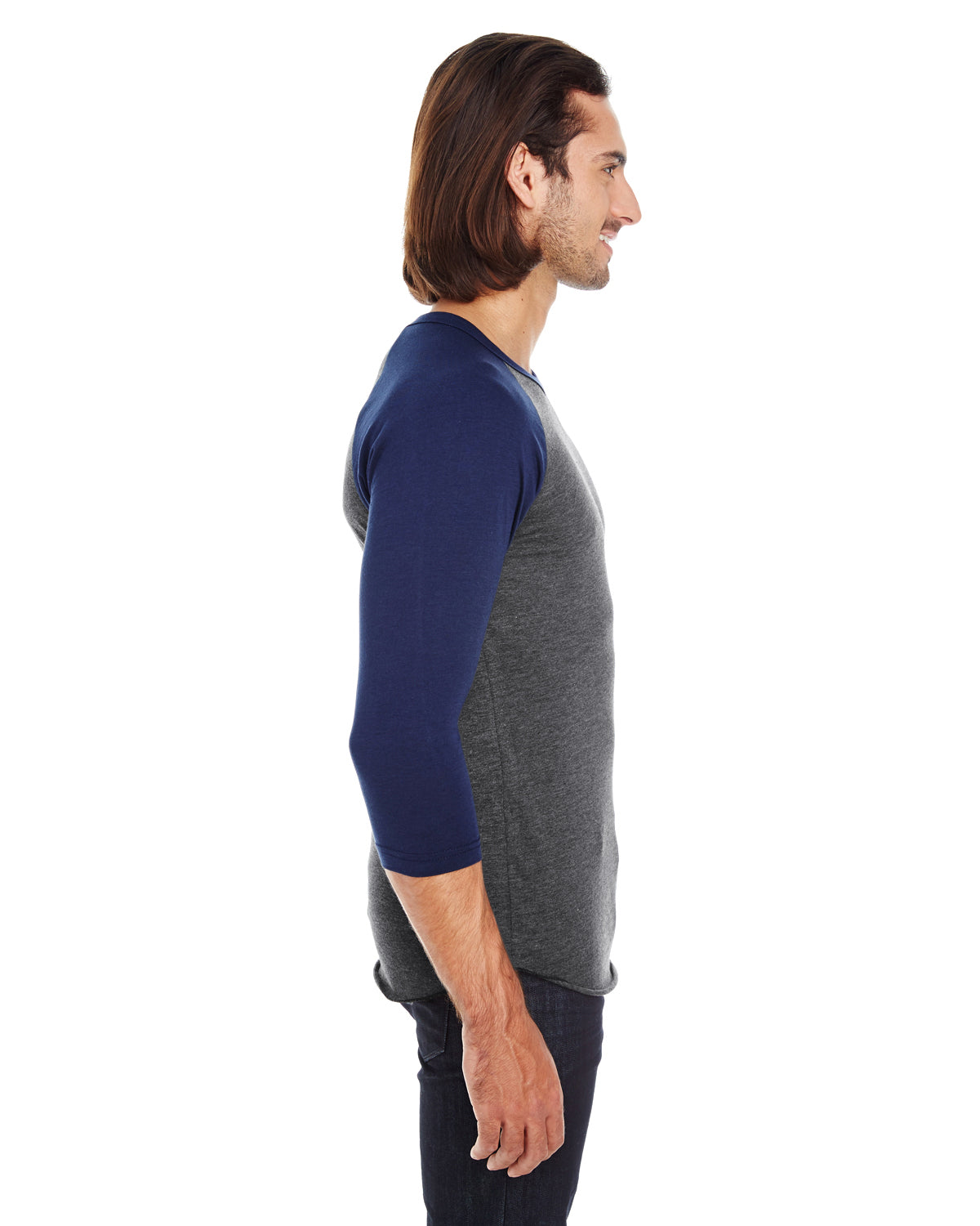 Unisex Poly-Cotton 3/4-Sleeve Raglan T-Shirt - Heather Black / Navy