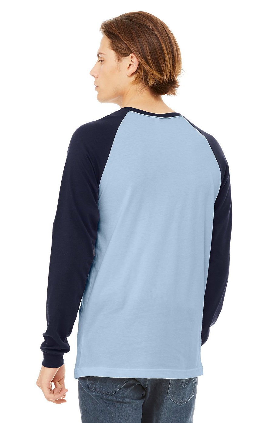 Men's Jersey Long-Sleeve Baseball T-Shirt - Baby Blue / Navy