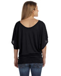 Women's Flowy Draped Sleeve Dolman T-Shirt - Black