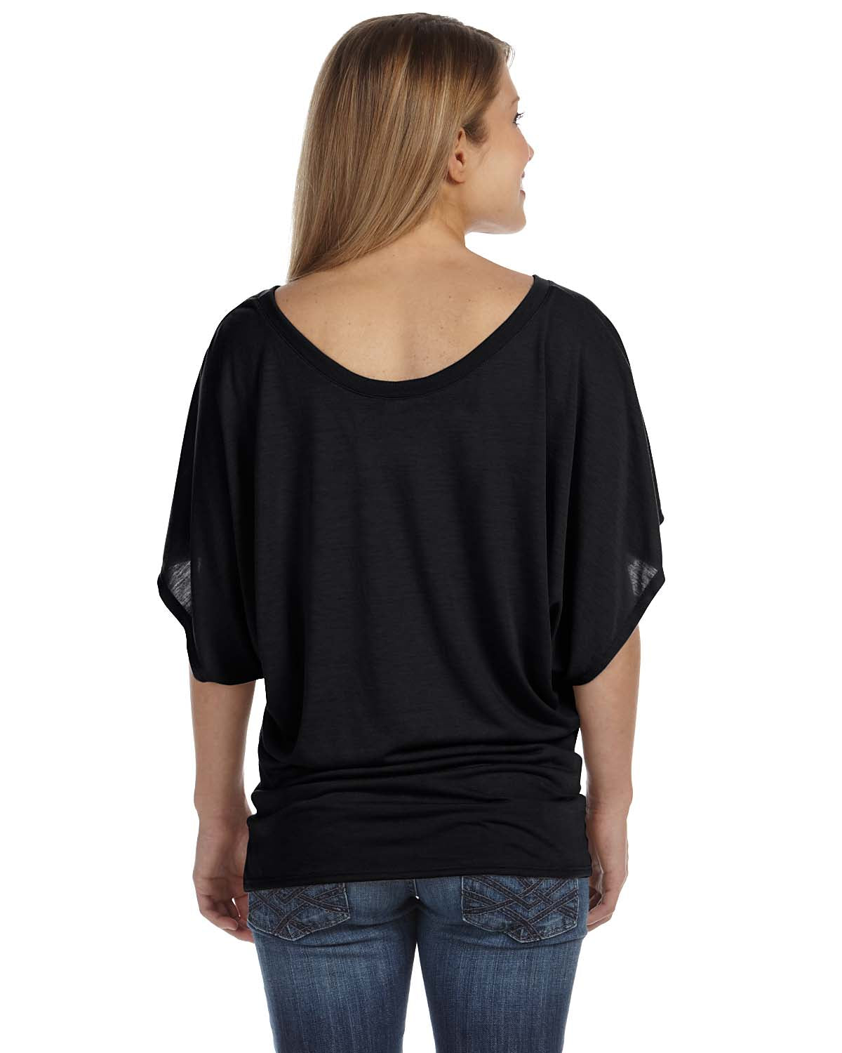 Women's Flowy Draped Sleeve Dolman T-Shirt - Black