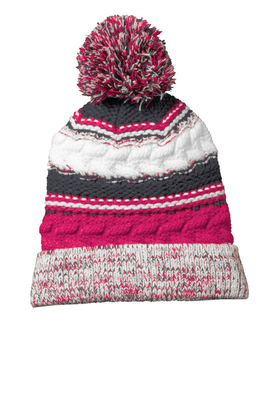 Pom Pom Team Beanie - Pink Raspberry / Gray / White