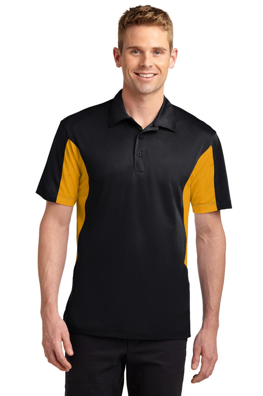 Men's Side Blocked Micropique Sport-Wick Polo - Black / Gold