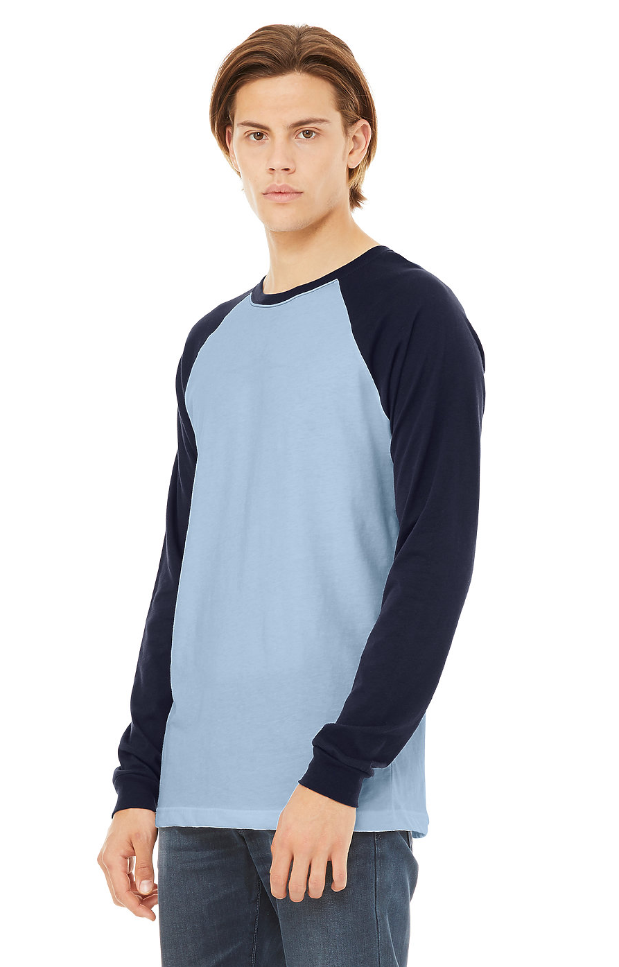 Men's Jersey Long-Sleeve Baseball T-Shirt - Baby Blue / Navy
