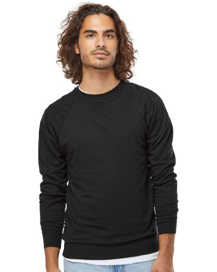 Unisex Lightweight Loopback Terry Crew - Black