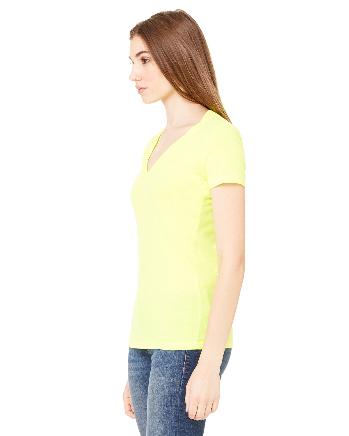 Ladies' Jersey Short-Sleeve Deep V-Neck T-Shirt - Neon Yellow