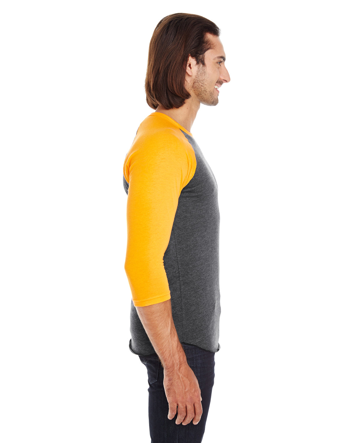 Unisex Poly-Cotton 3/4-Sleeve Raglan T-Shirt - Heather Black / Gold