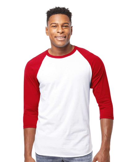 Unisex Fine Jersey Raglan Tee - White/ Red