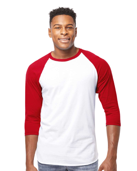 Unisex Fine Jersey Raglan Tee - White/ Red