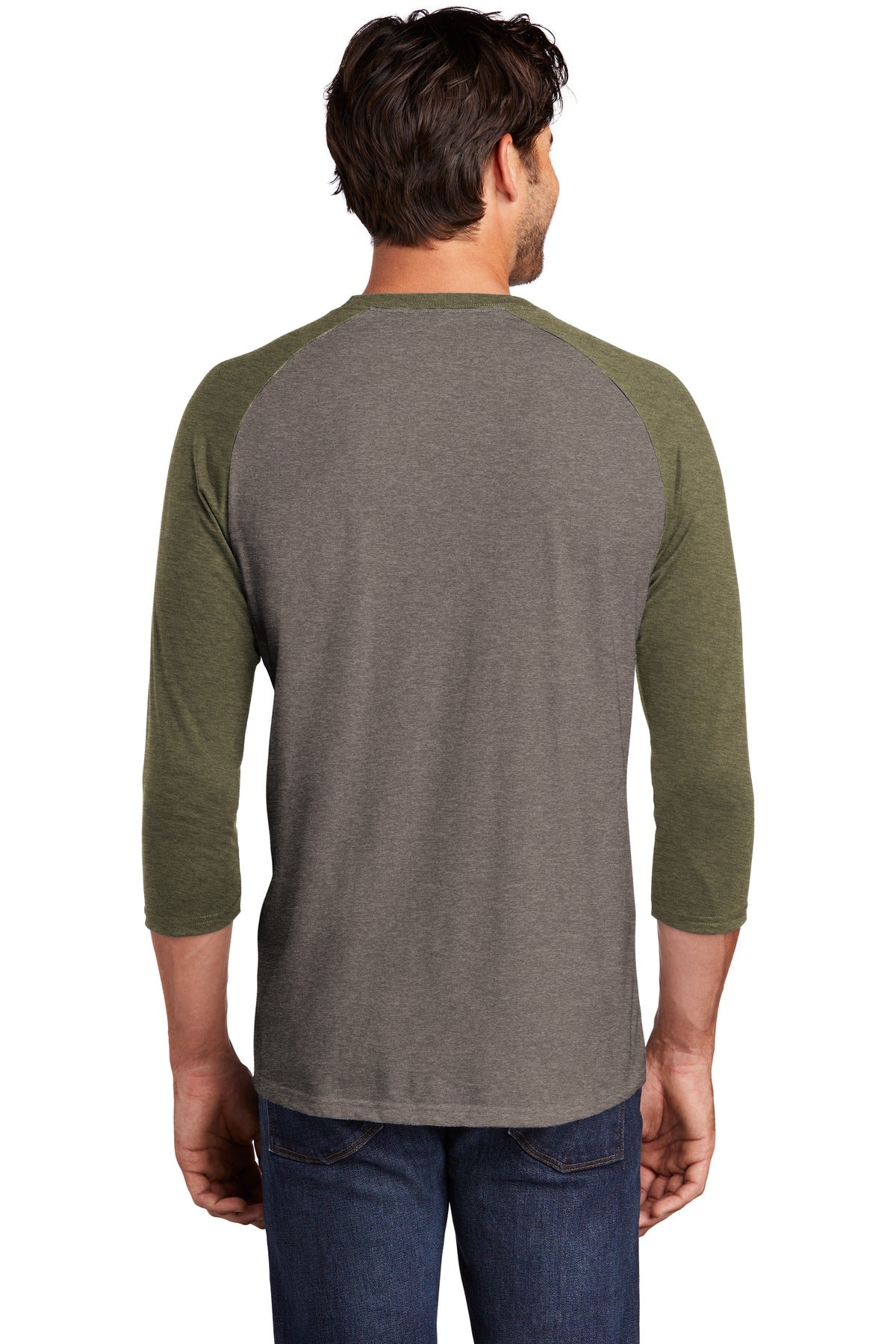 Unisex Perfect Tri 3/4-Sleeve Raglan - Military Green Fr / Gray French