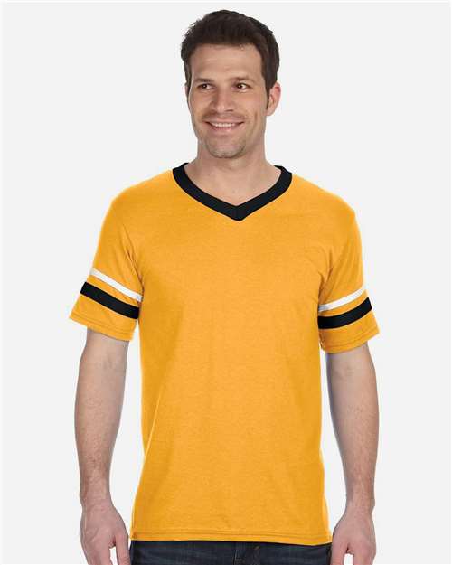 Augusta Sportswear 360 Gold/ Black/ White — on model front