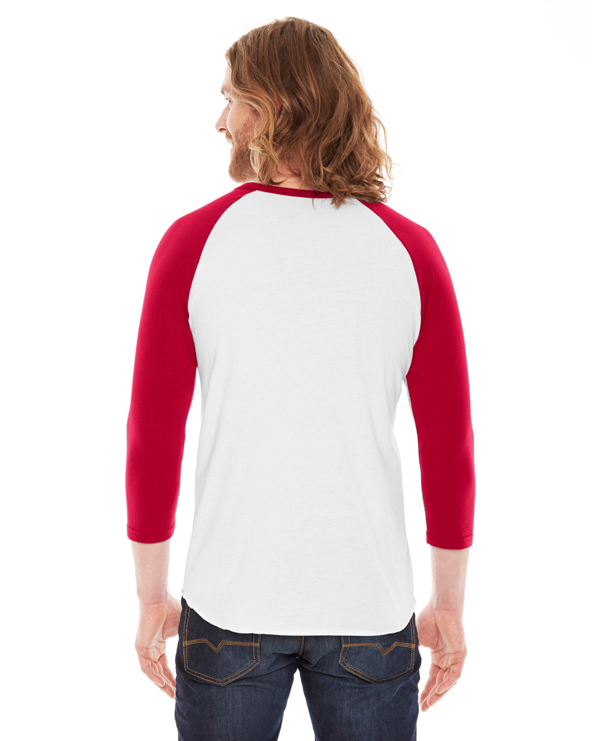 Unisex Poly-Cotton 3/4-Sleeve Raglan T-Shirt - White / Red