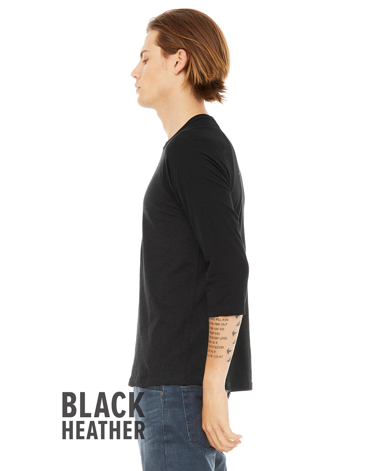 Unisex 3/4-Sleeve Baseball T-Shirt - Heather Black / Black