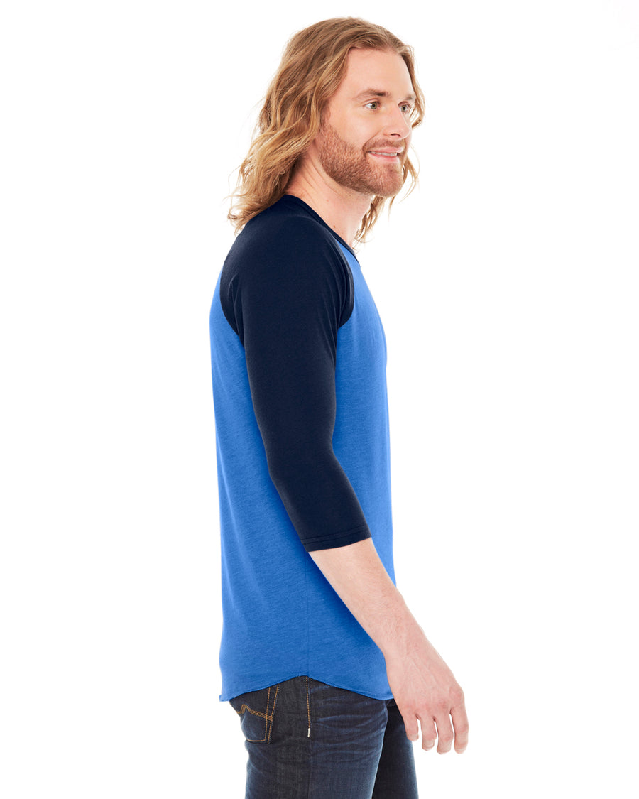 Unisex Poly-Cotton 3/4-Sleeve Raglan T-Shirt - Heather Lake Blue / Navy