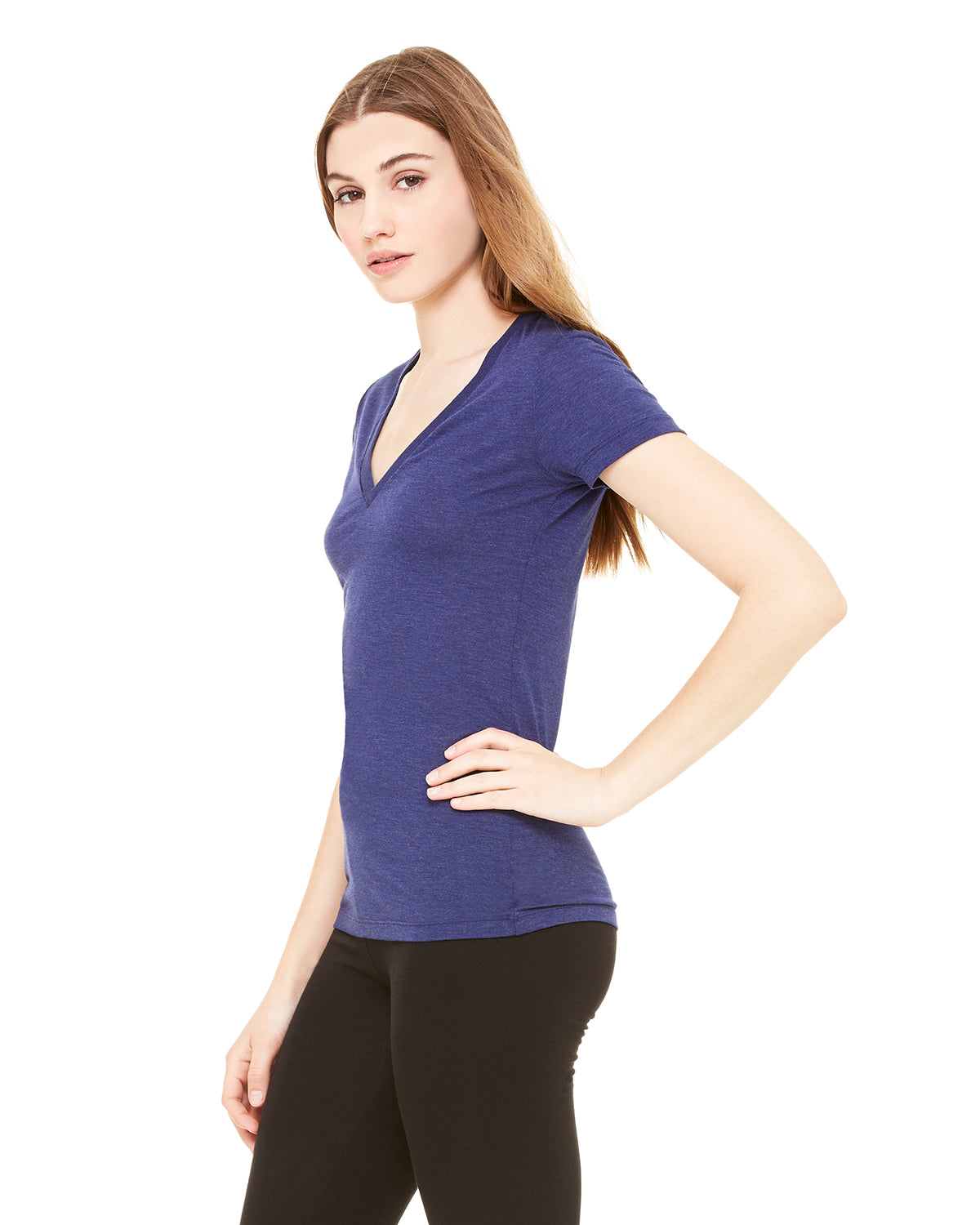 Women's Triblend Short-Sleeve Deep V-Neck T-Shirt - Navy Triblend