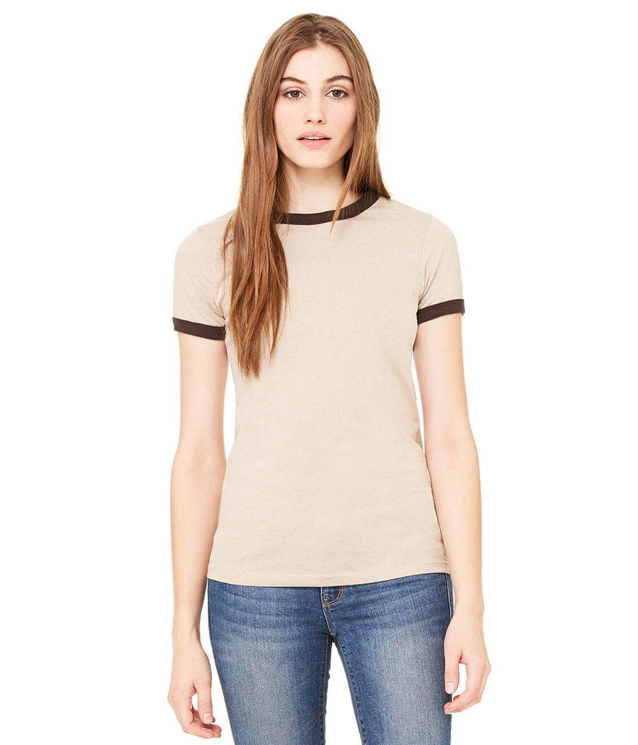 Women's Jersey Short-Sleeve Ringer T-Shirt - Heather Tan / Chocolate