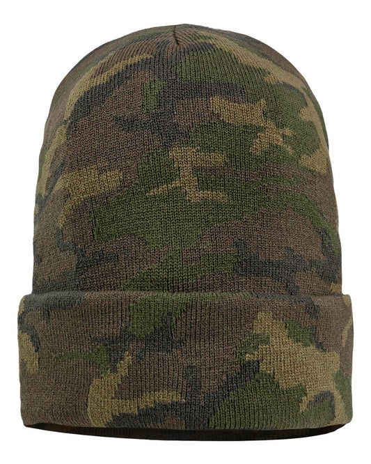 12" Solid Knit Beanie - Green Camo