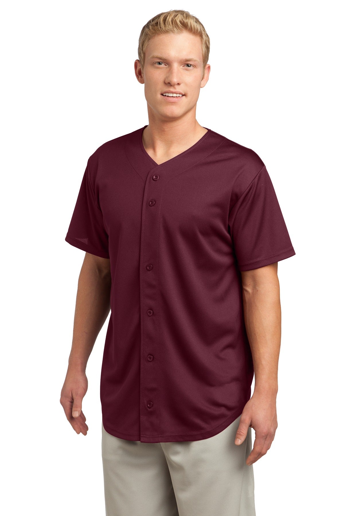 Unisex PosiCharge Tough Mesh Full-Button Jersey - Maroon