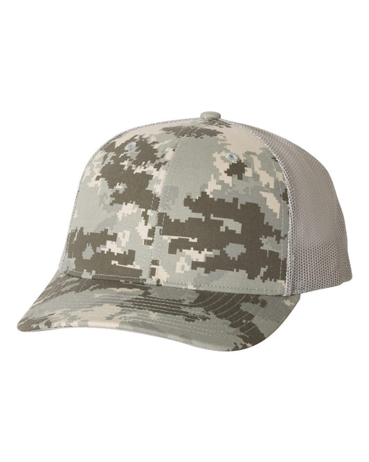 Patterned Snapback Trucker Cap - Military Digital Camo / Light Green