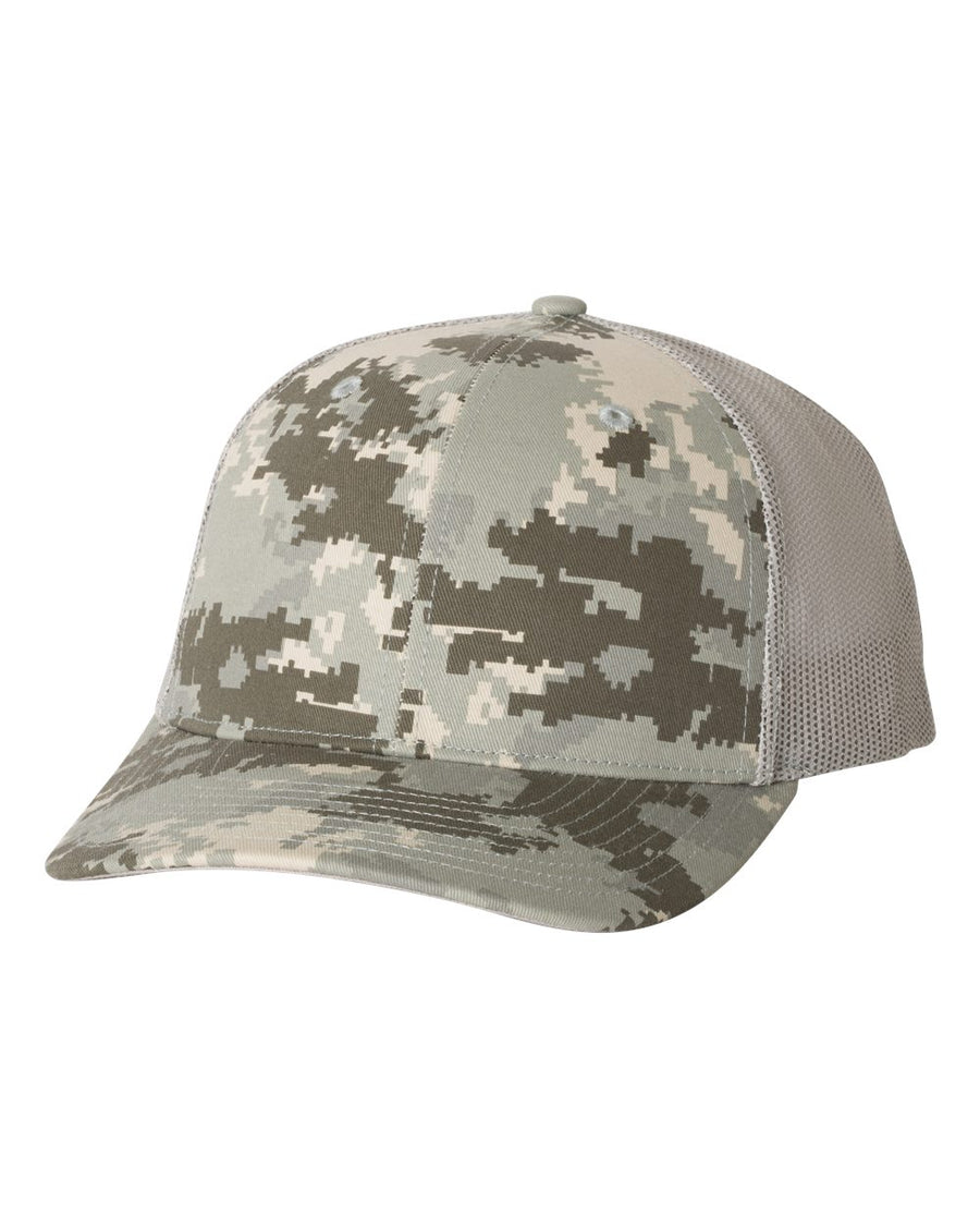 Patterned Snapback Trucker Cap - Military Digital Camo / Light Green