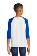 Youth Heavy Cotton��� 3/4-Raglan Sleeve T-Shirt - White / Royal