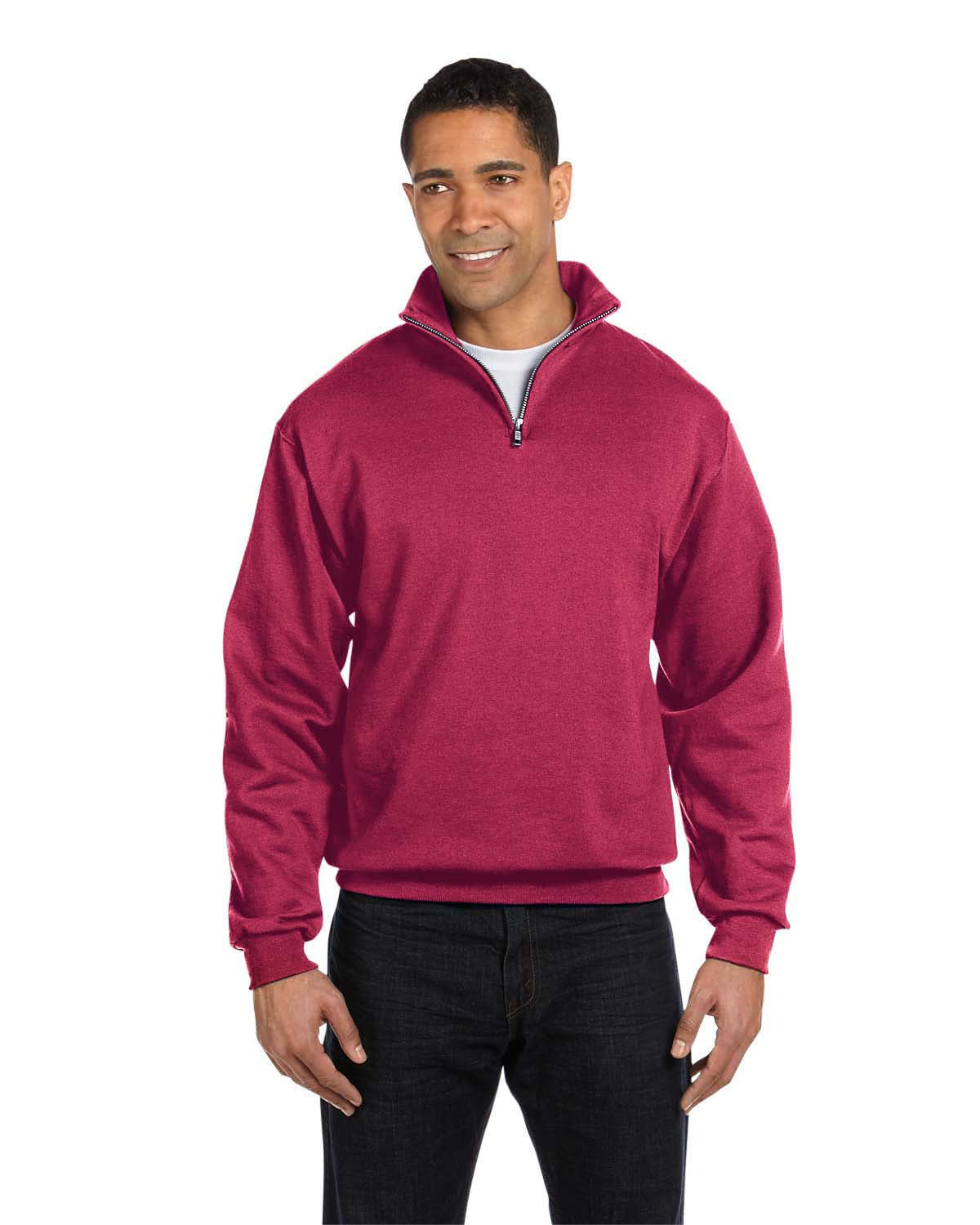 Unisex NuBlend® Quarter-Zip Cadet Collar Sweatshirt - Vintage Heather / Red