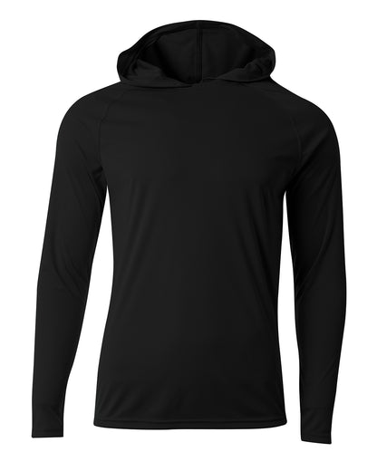 A4 Unisex Cooling Long Sleeve Hooded Tee - Black
