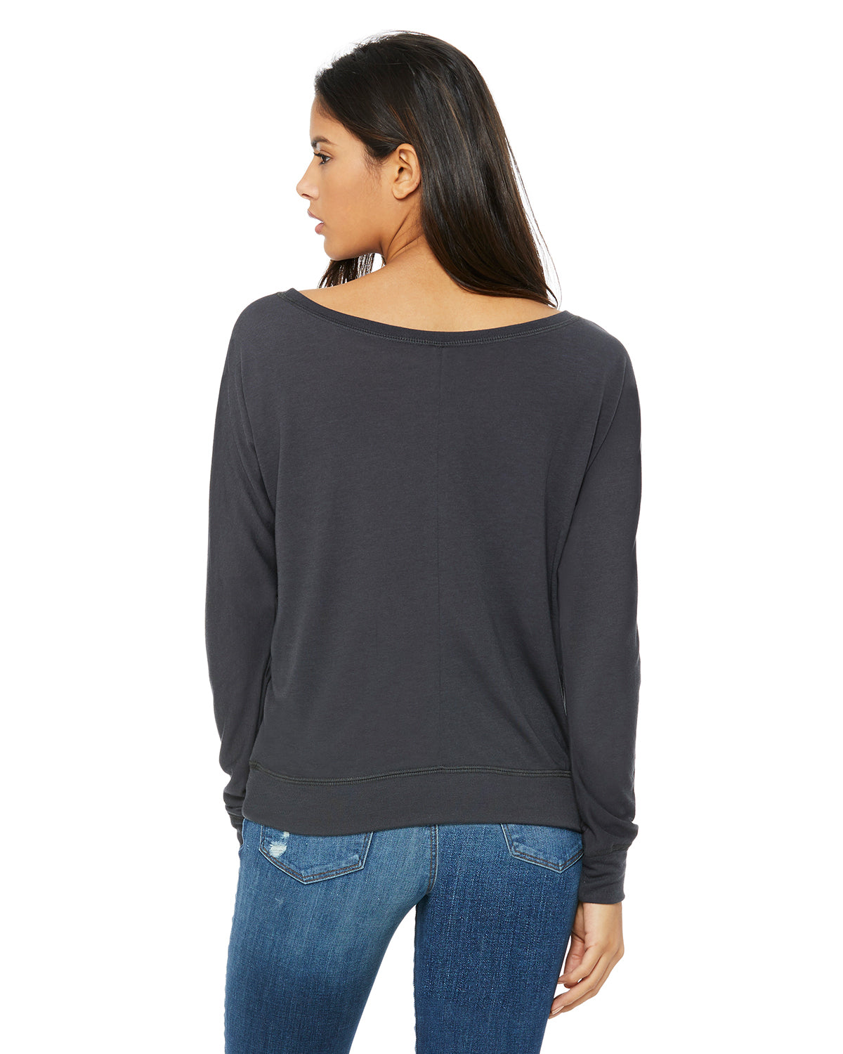 Women's Flowy Long-Sleeve Off Shoulder T-Shirt - Dark Gray
