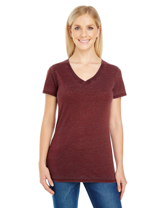 Women's Cross Dye Short-Sleeve V-Neck T-Shirt - Black Cherry