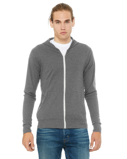 Unisex Triblend Full-Zip Lightweight Hoodie - Gray Triblend